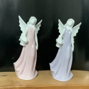 LED Fairy Standing Holding A Basket In Pink OR Purple Porcelain Ornament